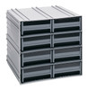 QIC-83GY Interlocking Storage Cabinets, 11-3/8"D x 11-3/4"W x 11"H, includes: (8) IDR203, windows and (2) dividers per drawer, cabinets interlock horizontally and vertically or can be mounted on wall, gray drawers