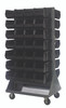 QMD-36H-240BK Louvered Rack, 36"W x 30"D x 72"H, 1200 lb. capacity, double sided, Includes: (56) QUS240, handle and (4) 5" rubber heavy-duty casters: (2) rigid and (2) swivel, black bins, 16 gauge cold rolled steel, gray enamel coated steel