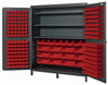 QSC-72S-84RD Heavy-Duty 72" Bin Cabinet, 72"W x 24"D x 84"H, 500 lb. capacity per interior shelf, 14 gauge all welded construction, includes: (3) adjustable shelves, (32) QUS232, (32) QUS236, (8) QUS240 and (12) QUS250 red bins
