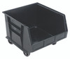 QUS275MOB Bin, stacking or hanging, 16-1/2"W x 18"D x 14"H, front/back/side grips, anti-slide lock, (3) divider slots, rear hanger, molded-in label holder, polypropylene, (4) 3" swivel casters, Made in USA