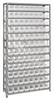 1275-101CL Shelving Unit, 12"D x 36"L x 75"H, heavy duty, 400 lb. load capacity per shelf, includes: (13) shelves, (96) 11-5/8"L x 4-1/8"W x 4"H (QSB101) clear black bins, uprights and cross bars, galvanized steel finish