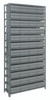 1275-701GY Shelving Unit, 12"D x 36"L x 75"H, heavy duty, 400 lb. load capacity per shelf, includes: (13) shelves, (48) 11-5/8"L x 8-3/8"W x 4-5/8"H (QED701) gray black bins, uprights and cross bars, galvanized steel finish