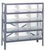 1839-210CL Shelving Unit, 18"D x 36"L x 39"H, heavy duty, 400 lb. load capacity per shelf, includes: (5) shelves, (12) 17-7/8"L x 11-1/8"W x 6"H (QSB210) clear black bins, uprights and cross bars, galvanized steel finish