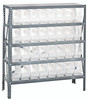1239-201CL Shelving Unit, 12"D x 36"L x 39"H, heavy duty, 400 lb. load capacity per shelf, includes: (5) shelves, (18) 11-5/8"L x 4-1/8"W x 6"H (QSB201) clear black bins, uprights and cross bars, galvanized steel finish