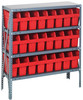 1839-SB803RD Shelving Unit, 18"D x 36"L x 39"H, heavy duty, 400 lb. load capacity per shelf, includes: (4) shelves, (24) 17-7/8"L x 4-3/8"W x 8"H (QSB803) red black bins, uprights and cross bars, galvanized steel finish