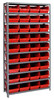 1275-207RD Shelving Unit, 12"D x 36"L x 75"H, heavy duty, 400 lb. load capacity per shelf, includes: (10) shelves, (36) 11-5/8"L x 8-3/8"W x 6"H (QSB207) red black bins, uprights and cross bars, galvanized steel finish
