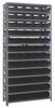 1275-102BK Shelving Unit, 12"D x 36"L x 75"H, heavy duty, 400 lb. load capacity per shelf, includes: (13) shelves, (60) 11-5/8"L x 6-5/8"W x 4"H (QSB102) black black bins, uprights and cross bars, galvanized steel finish