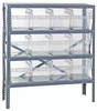 1239-SB807CL Shelving Unit, 12"D x 36"L x 39"H, heavy duty, 400 lb. load capacity per shelf, includes: (4) shelves, (12) 11-5/8"L x 8-3/8"W x 8"H (QSB807) clear black bins, uprights and cross bars, galvanized steel finish