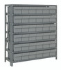 1839-602GY Shelving Unit, 18"D x 36"L x 39"H, heavy duty, 400 lb. load capacity per shelf, includes: (7) shelves, (36) 17-7/8"L x 5-9/16"W x 4-5/8"H (QED602) gray black bins, uprights and cross bars, galvanized steel finish