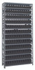 1275-100BK Shelving Unit, 12"D x 36"L x 75"H, heavy duty, 400 lb. load capacity per shelf, includes: (13) shelves, (144) 11-5/8"L x 2-3/4"W x 4"H (QSB100) black black bins, uprights and cross bars, galvanized steel finish