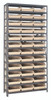 1275-109IV Shelving Unit, 12"D x 36"L x 75"H, heavy duty, 400 lb. load capacity per shelf, includes: (13) shelves, (36) 11-5/8"L x 11-1/8"W x 4"H (QSB109) ivory black bins, uprights and cross bars, galvanized steel finish