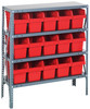 1839-SB804RD Shelving Unit, 18"D x 36"L x 39"H, heavy duty, 400 lb. load capacity per shelf, includes: (4) shelves, (15) 17-7/8"L x 6-5/8"W x 8"H (QSB804) red black bins, uprights and cross bars, galvanized steel finish