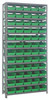 1275-102GN Shelving Unit, 12"D x 36"L x 75"H, heavy duty, 400 lb. load capacity per shelf, includes: (13) shelves, (60) 11-5/8"L x 6-5/8"W x 4"H (QSB102) green black bins, uprights and cross bars, galvanized steel finish