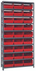 1275-209RD Shelving Unit, 12"D x 36"L x 75"H, heavy duty, 400 lb. load capacity per shelf, includes: (10) shelves, (27) 11-5/8"L x 11-1/8"W x 6"H (QSB209) red black bins, uprights and cross bars, galvanized steel finish