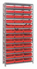 1875-110RD Shelving Unit, 18"D x 36"L x 75"H, heavy duty, 400 lb. load capacity per shelf, includes: (13) shelves, (36) 17-7/8"L x 11-1/8"W x 4"H (QSB110) red black bins, uprights and cross bars, galvanized steel finish