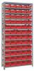 1275-102RD Shelving Unit, 12"D x 36"L x 75"H, heavy duty, 400 lb. load capacity per shelf, includes: (13) shelves, (60) 11-5/8"L x 6-5/8"W x 4"H (QSB102) red black bins, uprights and cross bars, galvanized steel finish
