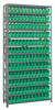 1275-100GN Shelving Unit, 12"D x 36"L x 75"H, heavy duty, 400 lb. load capacity per shelf, includes: (13) shelves, (144) 11-5/8"L x 2-3/4"W x 4"H (QSB100) green black bins, uprights and cross bars, galvanized steel finish