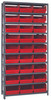 1875-210RD Shelving Unit, 18"D x 36"L x 75"H, heavy duty, 400 lb. load capacity per shelf, includes: (13) shelves, (27) 17-7/8"L x 11-1/8"W x 4"H (QSB210) red black bins, uprights and cross bars, galvanized steel finish