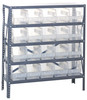 1839-204CL Shelving Unit, 18"D x 36"L x 39"H, heavy duty, 400 lb. load capacity per shelf, includes: (5) shelves, (20) 17-7/8"L x 6-5/8"W x 6"H (QSB204) clear black bins, uprights and cross bars, galvanized steel finish
