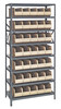 1275-441IV Shelving Unit, 12"D x 36"L x 75"H, heavy duty, 400 lb. load capacity per shelf, includes: (8) shelves, (35) 14"L x 6"W x 7"H (SSB441) ivory black bins, uprights and cross bars, galvanized steel finish