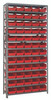 1875-104RD Shelving Unit, 18"D x 36"L x 75"H, heavy duty, 400 lb. load capacity per shelf, includes: (13) shelves, (60) 17-7/8"L x 6-5/8"W x 4"H (QSB104) red black bins, uprights and cross bars, galvanized steel finish