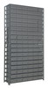 1275-401GY Shelving Unit, 12"D x 36"L x 75"H, heavy duty, 400 lb. load capacity per shelf, includes: (19) shelves, (27) 11-5/8"L x 5-9/16"W x 2-1/8"H (QED401) gray black bins, uprights and cross bars, galvanized steel finish