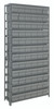 1275-601GY Shelving Unit, 12"D x 36"L x 75"H, heavy duty, 400 lb. load capacity per shelf, includes: (13) shelves, (72) 11-5/8"L x 5-9/16"W x 4-5/8"H (QED601) gray black bins, uprights and cross bars, galvanized steel finish