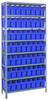 1875-SB803BL Shelving Unit, 18"D x 36"L x 75"H, heavy duty, 400 lb. load capacity per shelf, includes: (8) shelves, (56) 17-7/8"L x 4-3/8"W x 8"H (SSB803) blue black bins, uprights and cross bars, galvanized steel finish