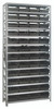 1875-108BK Shelving Unit, 18"D x 36"L x 75"H, heavy duty, 400 lb. load capacity per shelf, includes: (13) shelves, (48) 17-7/8"L x 8-3/8"W x 4"H (QSB108) black black bins, uprights and cross bars, galvanized steel finish