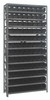 1875-103BK Shelving Unit, 18"D x 36"L x 75"H, heavy duty, 400 lb. load capacity per shelf, includes: (13) shelves, (96) 17-7/8"L x 4-1/8"W x 4"H (QSB103) black black bins, uprights and cross bars, galvanized steel finish