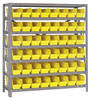 1839-103YL Shelving Unit, 18"D x 36"L x 39"H, heavy duty, 400 lb. load capacity per shelf, includes: (7) shelves, (48) 17-7/8"L x 4-1/8"W x 4"H (QSB103) yellow black bins, uprights and cross bars, galvanized steel finish