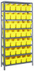1275-SB802YL Shelving Unit, 12"D x 36"L x 75"H, heavy duty, 400 lb. load capacity per shelf, includes: (8) shelves, (35) 11-5/8"L x 6-5/8"W x 8"H (QSB802) yellow black bins, uprights and cross bars, galvanized steel finish