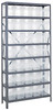 1875-SB804CL Shelving Unit, 18"D x 36"L x 75"H, heavy duty, 400 lb. load capacity per shelf, includes: (8) shelves, (35) 17-7/8"L x 6-5/8"W x 8"H (SSB804) clear black bins, uprights and cross bars, galvanized steel finish