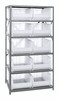 2475-954CL Shelving Unit, 24"D x 36"L x 75"H, heavy duty, 400 lb. load capacity per shelf, includes: (8) shelves, (10) 23-7/8"L x16-1/2"W x 11"H (QUS954) clear black bins, uprights and cross bars, galvanized steel finish