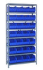 2475-483BL Shelving Unit, 24"D x 36"L x 75"H, heavy duty, 400 lb. load capacity per shelf, includes: (8) shelves, (28) 20-1/2"L x 8-1/4"W x 7"H (SSB483) blue black bins, uprights and cross bars, galvanized steel finish