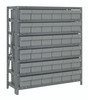 2439-603GY Shelving Unit, 24"D x 36"L x 39"H, heavy duty, 400 lb. load capacity per shelf, includes: (7) shelves, (36) 24"L x 5-9/16"W x 4-5/8"H (QED603) gray black bins, uprights and cross bars, galvanized steel finish