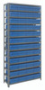 1875-606BL Shelving Unit, 18"D x 36"L x 75"H, heavy duty, 400 lb. load capacity per shelf, includes: (13) shelves, (48) 17-7/8"L x 8-3/8"W x 4-5/8"H (QED606) blue black bins, uprights and cross bars, galvanized steel finish