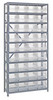 1875-208CL Shelving Unit, 18"D x 36"L x 75"H, heavy duty, 400 lb. load capacity per shelf, includes: (13) shelves, (36) 17-7/8"L x 8-3/8"W x 4"H (QSB208) clear black bins, uprights and cross bars, galvanized steel finish
