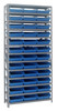 1875-110BL Shelving Unit, 18"D x 36"L x 75"H, heavy duty, 400 lb. load capacity per shelf, includes: (13) shelves, (36) 17-7/8"L x 11-1/8"W x 4"H (QSB110) blue black bins, uprights and cross bars, galvanized steel finish