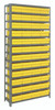 1875-606YL Shelving Unit, 18"D x 36"L x 75"H, heavy duty, 400 lb. load capacity per shelf, includes: (13) shelves, (48) 17-7/8"L x 8-3/8"W x 4-5/8"H (QED606) yellow black bins, uprights and cross bars, galvanized steel finish