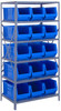 2475-953BL Shelving Unit, 24"D x 36"L x 75"H, heavy duty, 400 lb. load capacity per shelf, includes: (8) shelves, (15) 23-7/8"L x11"W x 10"H (QUS953) blue black bins, uprights and cross bars, galvanized steel finish