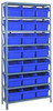 1875-SB810BL Shelving Unit, 18"D x 36"L x 75"H, heavy duty, 400 lb. load capacity per shelf, includes: (8) shelves, (21) 17-7/8"L x 11-1/8"W x 8"H (SSB810) blue black bins, uprights and cross bars, galvanized steel finish