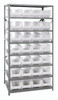 2475-950CL Shelving Unit, 24"D x 36"L x 75"H, heavy duty, 400 lb. load capacity per shelf, includes: (8) shelves, (28) 23-7/8"L x 8-1/4"W x 7"H (QUS950) clear black bins, uprights and cross bars, galvanized steel finish