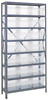 1875-SB810CL Shelving Unit, 18"D x 36"L x 75"H, heavy duty, 400 lb. load capacity per shelf, includes: (8) shelves, (21) 17-7/8"L x 11-1/8"W x 8"H (SSB810) clear black bins, uprights and cross bars, galvanized steel finish