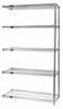 AD63-3072C-5 Wire Shelving Add-On Kit, 72"W x 30"D x 63"H, 600 - 800 lb. capacity, includes (5) wire shelves, (2) posts and (10) S-Hooks, chrome plated finish, NSF, shipped KD