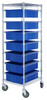 BC212469M1BL Bin Cart, mobile, 21"W x 24"L x 69"H, includes: (2) wire shelves, (7) 22-1/2"L x 17-1/2"W x 6"H (DG93060) blue bin and set of casters, chrome plated finish