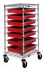 BC212439M2RD Bin Cart, mobile, 21"W x 24"L x 45"H, includes: (2) wire shelves, (7) 22-1/2"L x 17-1/2"W x 3"H (DG93030) red bin and set of casters, chrome plated finish