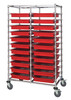 BC214069M2DRD Bin Cart, mobile, double bay, 24"W x 40"L x 69"H, includes: (22) 22-1/2"L x 17-1/2"W x3"H  (DG93030) red bin, chrome plated finish, shipped KD