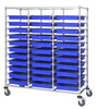 BC216069M2TBL Bin Cart, mobile, triple bay, 24"W x 60"L x 69"H, includes: (33) 22-1/2"L x 17-1/2"W x3"H  (DG93030) blue bin, chrome plated finish, shipped KD