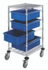 BC212434M1BL Bin Cart, mobile, 21"W x 24"L x 45"H, includes: (2) wire shelves, (4) 22-1/2"L x 17-1/2"W x 6"H (DG93060) blue bin and set of casters, chrome plated finish